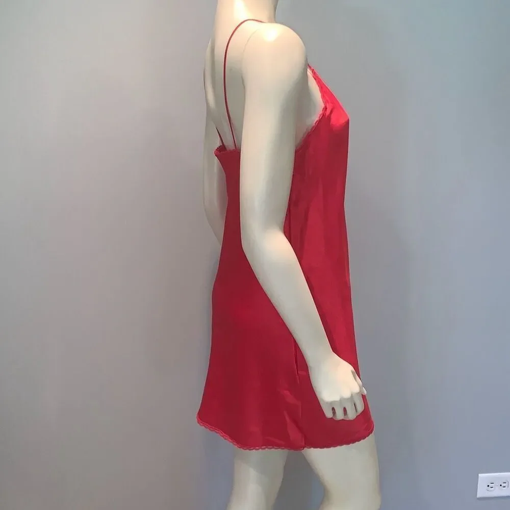 Vintage Lady Manhattan Red Satin Slip Dress with Bow Size Medium - Picture 7 of 13